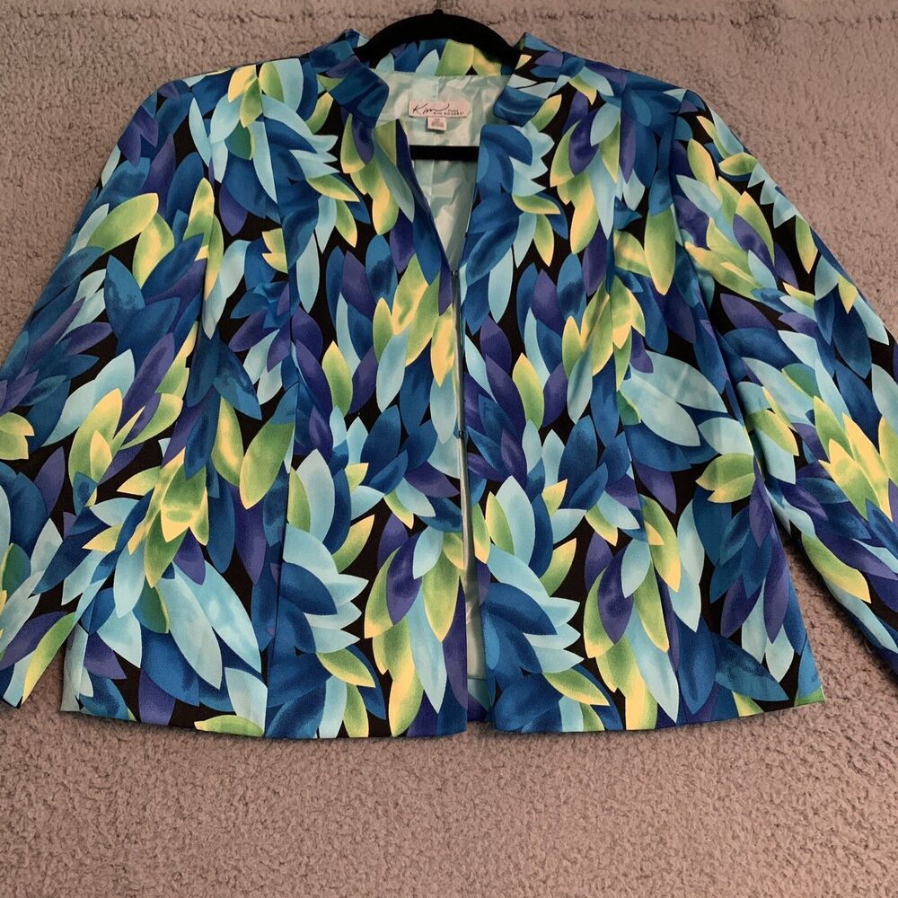 Kim Rogers Green Purple Blue Blazer Women 10P Petite Career Work Colorful Career